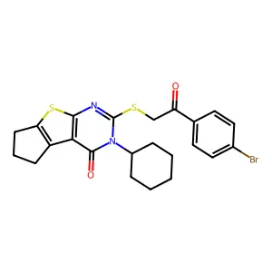 2-{[2-(4-bromophenyl)-2-oxoethyl]sulfanyl}-3-cyclohexyl-3,5,6,7-tetrahydro-4H-cyclopenta[4,5]thieno[2,3-d]pyrimidin-4-one structure