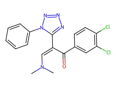 (E)-1-(3,4-dichlorophenyl)-3-(dimethylamino)-2-(1-phenyltetrazol-5-yl)prop-2-en-1-one structure