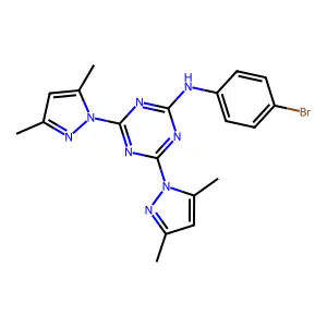 N-(4-bromophenyl)-4,6-bis(3,5-dimethylpyrazol-1-yl)-1,3,5-triazin-2-amine structure