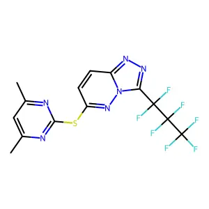 6-[(4,6-dimethylpyrimidin-2-yl)sulfanyl]-3-(heptafluoropropyl)[1,2,4]triazolo[4,3-b]pyridazine structure