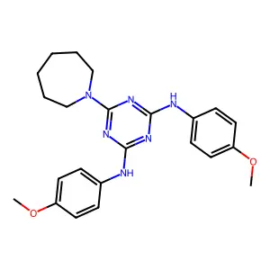 6-(azepan-1-yl)-N,N'-bis(4-methoxyphenyl)-1,3,5-triazine-2,4-diamine structure