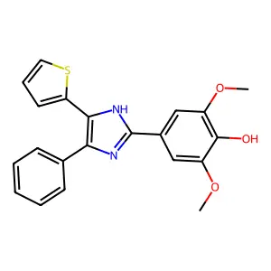 2,6-dimethoxy-4-(5-phenyl-4-(thiophen-2-yl)-1H-imidazol-2-yl)phenol structure