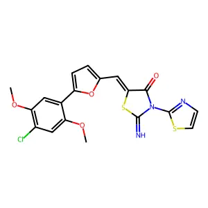 (5Z)-5-[[5-(4-chloro-2,5-dimethoxyphenyl)furan-2-yl]methylidene]-2-imino-3-(1,3-thiazol-2-yl)-1,3-thiazolidin-4-one structure