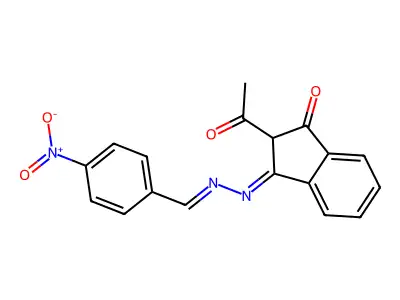 (3E)-2-acetyl-3-[(E)-(4-nitrophenyl)methylidenehydrazinylidene]inden-1-one structure