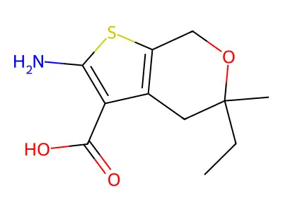 2-amino-5-ethyl-5-methyl-4,7-dihydro-5H-thieno[2,3-c]pyran-3-carboxylic acid structure