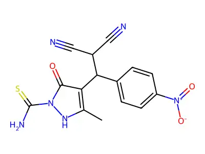 4-[2,2-dicyano-1-(4-nitrophenyl)ethyl]-5-hydroxy-3-methyl-1H-pyrazole-1-carbothioamide structure