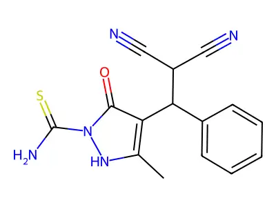 4-(2,2-dicyano-1-phenylethyl)-5-hydroxy-3-methyl-1H-pyrazole-1-carbothioamide structure