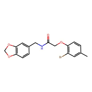 N-(1,3-benzodioxol-5-ylmethyl)-2-(2-bromo-4-methylphenoxy)acetamide structure