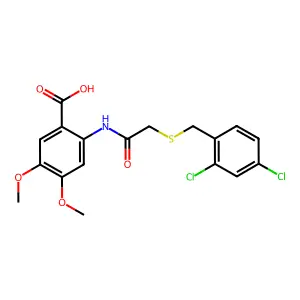 2-({[(2,4-Dichlorobenzyl)sulfanyl]acetyl}amino)-4,5-dimethoxybenzoic acid structure