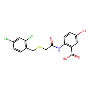 2-({[(2,4-Dichlorobenzyl)sulfanyl]acetyl}amino)-5-hydroxybenzoic acid structure