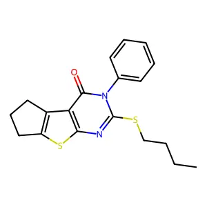 2-(butylsulfanyl)-3-phenyl-3,5,6,7-tetrahydro-4H-cyclopenta[4,5]thieno[2,3-d]pyrimidin-4-one structure