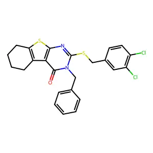 3-benzyl-2-[(3,4-dichlorobenzyl)sulfanyl]-5,6,7,8-tetrahydro[1]benzothieno[2,3-d]pyrimidin-4(3H)-one structure