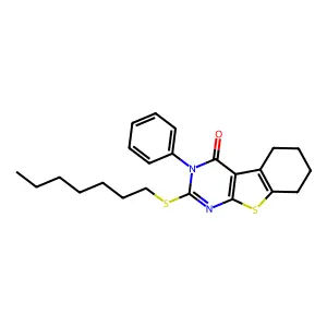 2-(heptylsulfanyl)-3-phenyl-5,6,7,8-tetrahydro[1]benzothieno[2,3-d]pyrimidin-4(3H)-one structure