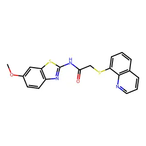 N-(6-methoxy-1,3-benzothiazol-2-yl)-2-quinolin-8-ylsulfanylacetamide structure