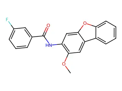 3-fluoro-N-(2-methoxydibenzofuran-3-yl)benzamide structure