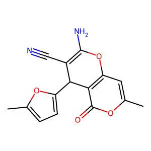 (4S)-2-amino-7-methyl-4-(5-methylfuran-2-yl)-5-oxo-4H,5H-pyrano[3,2-c]pyran-3-carbonitrile structure