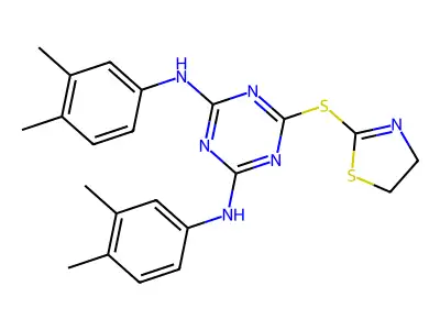 6-(4,5-dihydro-1,3-thiazol-2-ylsulfanyl)-N,N'-bis(3,4-dimethylphenyl)-1,3,5-triazine-2,4-diamine structure