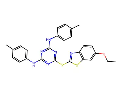 6-[(6-ethoxy-1,3-benzothiazol-2-yl)sulfanyl]-N,N'-bis(4-methylphenyl)-1,3,5-triazine-2,4-diamine structure