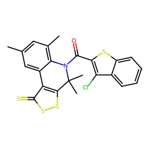 (3-chloro-1-benzothiophen-2-yl)(4,4,6,8-tetramethyl-1-thioxo-1,4-dihydro-5H-[1,2]dithiolo[3,4-c]quinolin-5-yl)methanone structure