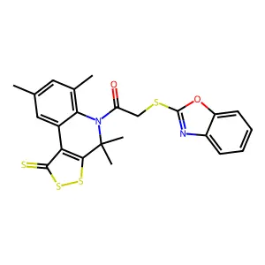 5-[(1,3-benzoxazol-2-ylsulfanyl)acetyl]-4,4,6,8-tetramethyl-4,5-dihydro-1H-[1,2]dithiolo[3,4-c]quinoline-1-thione structure