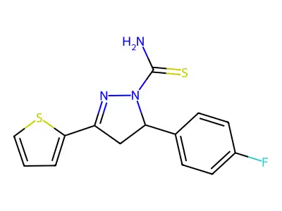 5-(4-fluorophenyl)-3-(thiophen-2-yl)-4,5-dihydro-1H-pyrazole-1-carbothioamide structure
