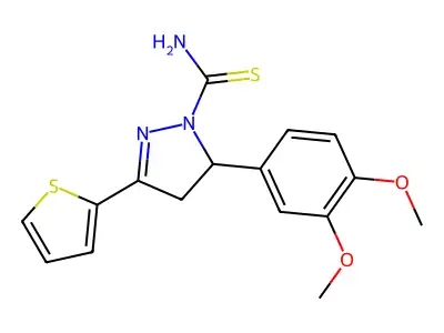 5-(3,4-dimethoxyphenyl)-3-(thiophen-2-yl)-4,5-dihydro-1H-pyrazole-1-carbothioamide structure