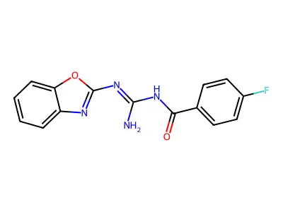 N-[N'-(1,3-benzoxazol-2-yl)carbamimidoyl]-4-fluorobenzamide structure