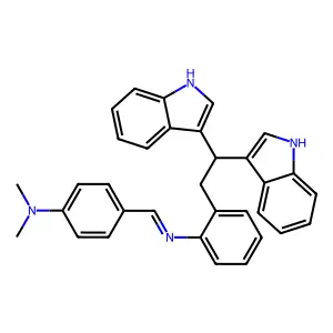 4-[[2-[2,2-bis(1H-indol-3-yl)ethyl]phenyl]iminomethyl]-N,N-dimethylaniline structure