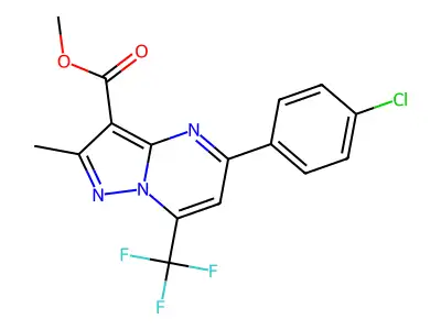 methyl 5-(4-chlorophenyl)-2-methyl-7-(trifluoromethyl)pyrazolo[1,5-a]pyrimidine-3-carboxylate structure
