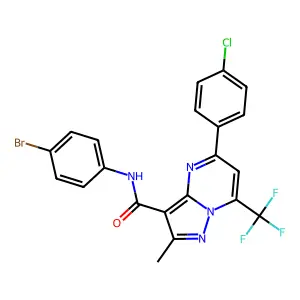 N-(4-bromophenyl)-5-(4-chlorophenyl)-2-methyl-7-(trifluoromethyl)pyrazolo[1,5-a]pyrimidine-3-carboxamide structure