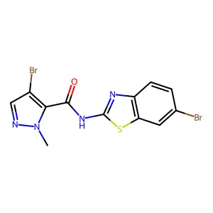 4-bromo-N-(6-bromo-1,3-benzothiazol-2-yl)-2-methylpyrazole-3-carboxamide structure