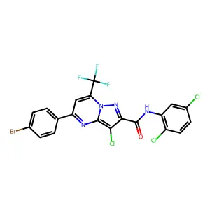 5-(4-bromophenyl)-3-chloro-N-(2,5-dichlorophenyl)-7-(trifluoromethyl)pyrazolo[1,5-a]pyrimidine-2-carboxamide structure