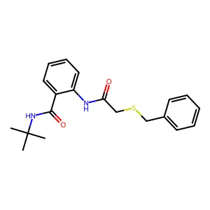 2-[(2-benzylsulfanylacetyl)amino]-N-tert-butylbenzamide structure