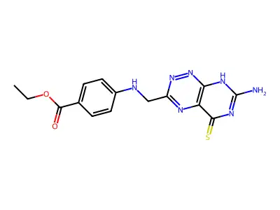ethyl 4-[(7-amino-5-sulfanylidene-8H-pyrimido[5,4-e][1,2,4]t structure