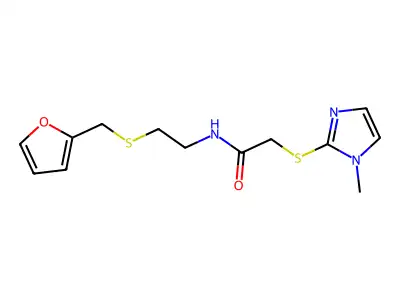 N-[2-(furan-2-ylmethylsulfanyl)ethyl]-2-(1-methylimidazol-2-yl)sulfanylacetamide structure