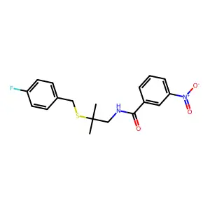 N-{2-[(4-fluorobenzyl)sulfanyl]-2-methylpropyl}-3-nitrobenzenecarboxamide structure