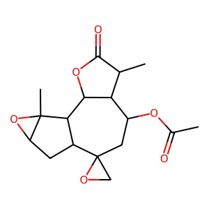 3',8a'-dimethyl-2'-oxodecahydro-2'H-spiro[oxirane-2,6'-oxireno[2,3]azuleno[4,5-b]furan]-4'-yl acetate structure