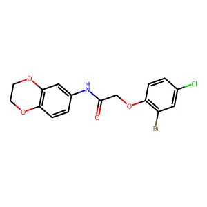 2-(2-bromo-4-chlorophenoxy)-N-(2,3-dihydro-1,4-benzodioxin-6-yl)acetamide structure