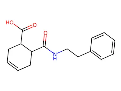 (1S,6S)-6-(2-phenylethylcarbamoyl)cyclohex-3-ene-1-carboxylic acid structure
