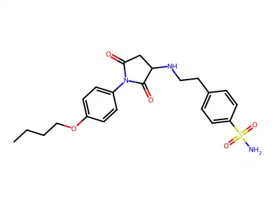 4-(2-{[1-(4-butoxyphenyl)-2,5-dioxopyrrolidin-3-yl]amino}ethyl)benzenesulfonamide structure