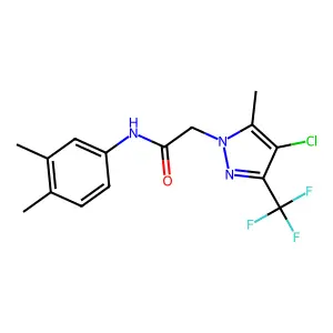 2-[4-chloro-5-methyl-3-(trifluoromethyl)-1H-pyrazol-1-yl]-N-(3,4-dimethylphenyl)acetamide structure