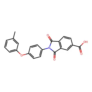 2-[4-(3-methylphenoxy)phenyl]-1,3-dioxoisoindole-5-carboxylic acid structure