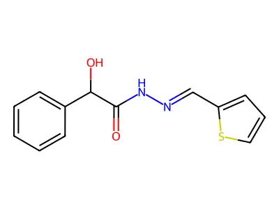 2-hydroxy-2-phenyl-N-[(E)-thiophen-2-ylmethylideneamino]acetamide structure