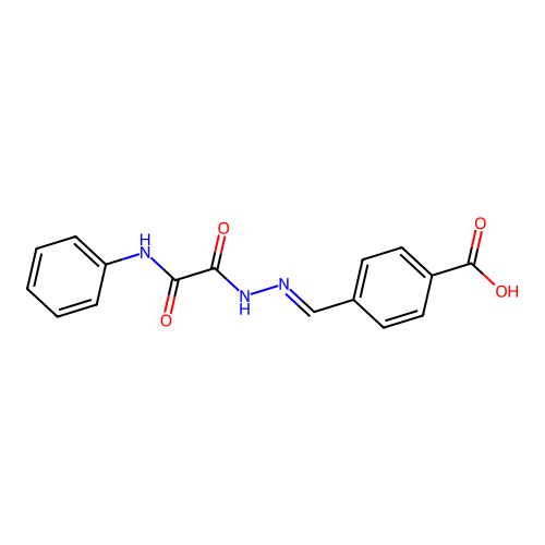 4-[(E)-{2-[oxo(phenylamino)acetyl]hydrazinylidene}methyl]benzoic acid structure