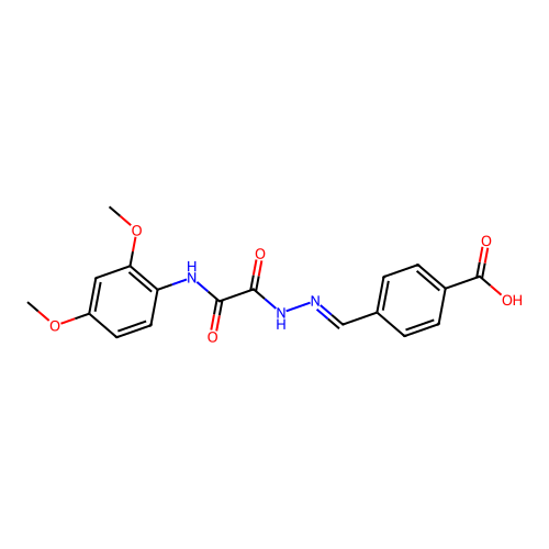 4-[(E)-(2-{[(2,4-dimethoxyphenyl)amino](oxo)acetyl}hydrazinylidene)methyl]benzoic acid structure