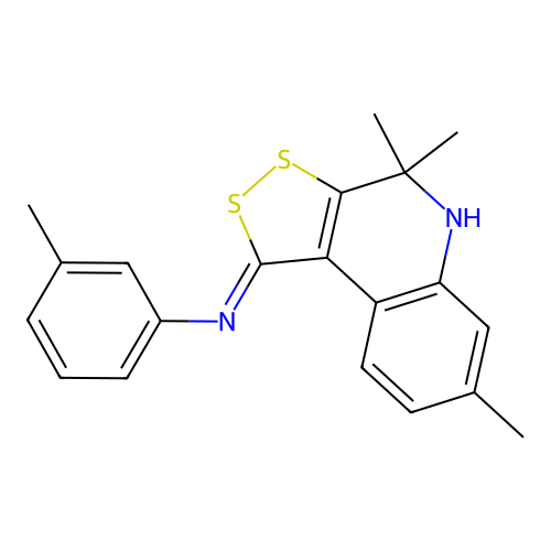 (Z)-3-methyl-N-(4,4,7-trimethyl-4,5-dihydro-1H-[1,2]dithiolo[3,4-c]quinolin-1-ylidene)aniline structure