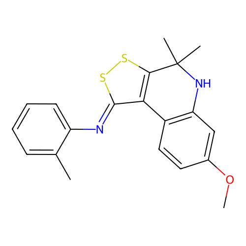 (Z)-N-(7-methoxy-4,4-dimethyl-4,5-dihydro-1H-[1,2]dithiolo[3,4-c]quinolin-1-ylidene)-2-methylaniline structure