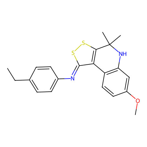 (Z)-4-ethyl-N-(7-methoxy-4,4-dimethyl-4,5-dihydro-1H-[1,2]dithiolo[3,4-c]quinolin-1-ylidene)aniline structure