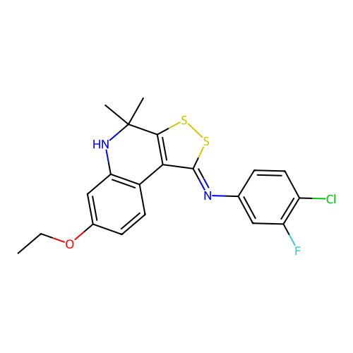 4-chloro-N-[(1E)-7-ethoxy-4,4-dimethyl-4,5-dihydro-1H-[1,2]dithiolo[3,4-c]quinolin-1-ylidene]-3-fluoroaniline structure