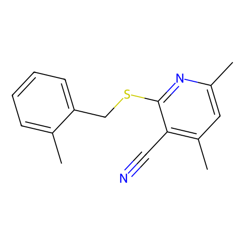 4,6-Dimethyl-2-(2-methyl-benzylsulfanyl)-nicotinonitrile structure